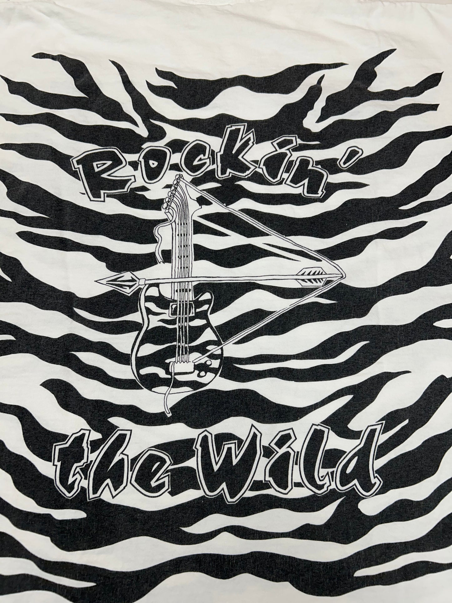 Vintage 90s Ted Nugent World Bowhunter Zebra Stripe Rockin’ The Wild Kick Ass Music Tee XL 24x29 Inches