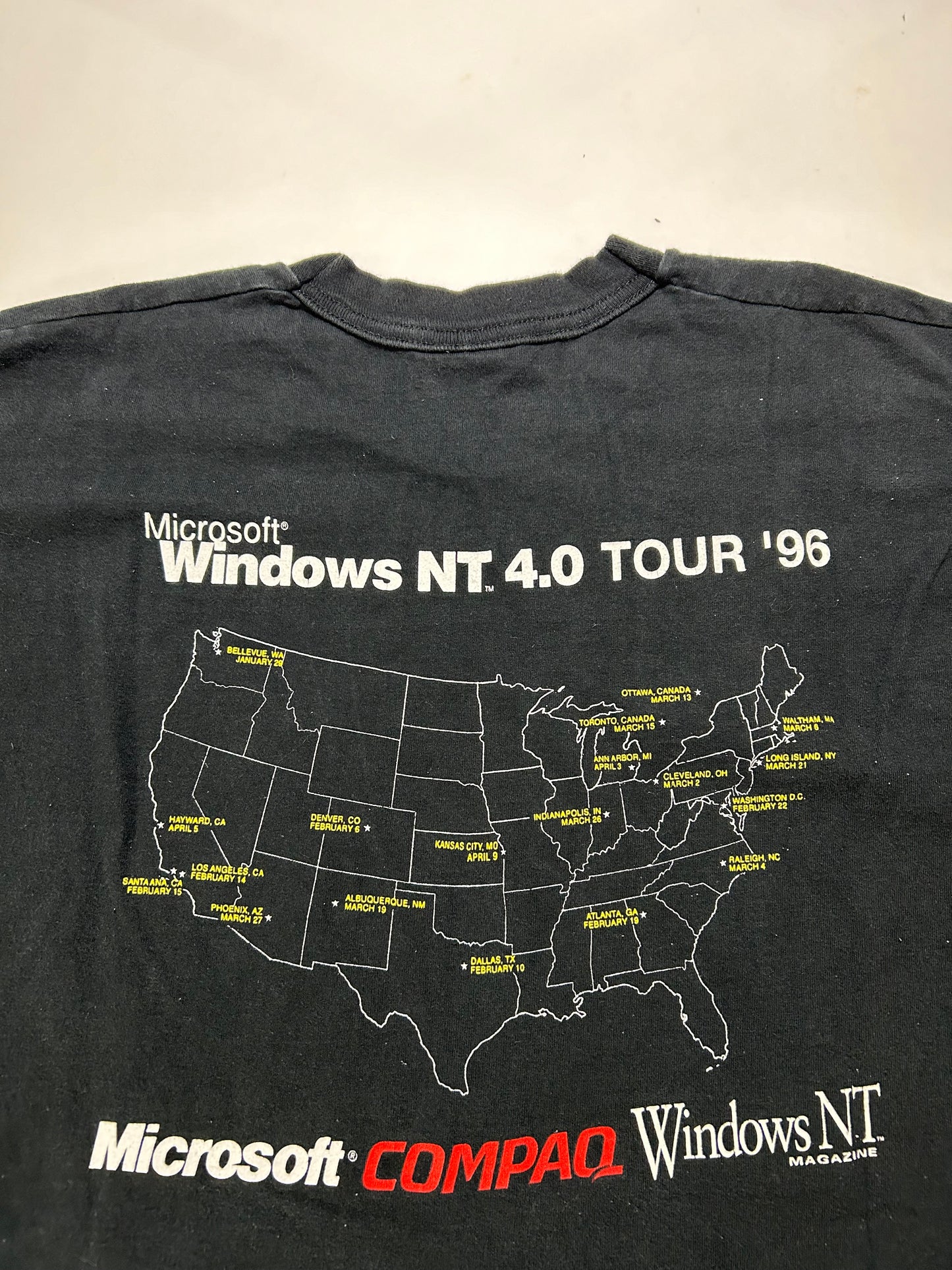 Vintage 1996 Microsoft Windows NT 4.0 Tour I Saw It First Computer Software Promo Tee XL 23x31.5 Inches As Is Has Pulleys