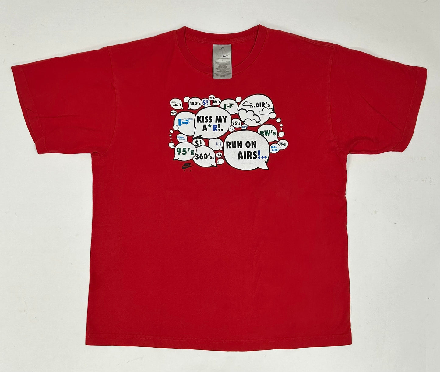 Vintage Nike Kiss My Airs Air Max Shoes Tee 00s Red Large 22.5x28.75 Inches