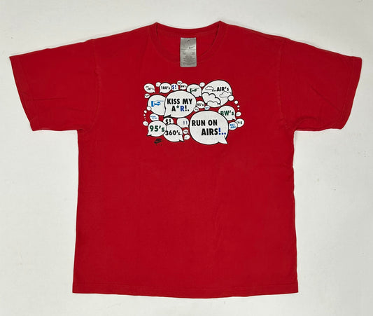 Vintage Nike Kiss My Airs Air Max Shoes Tee 00s Red Large 22.5x28.75 Inches