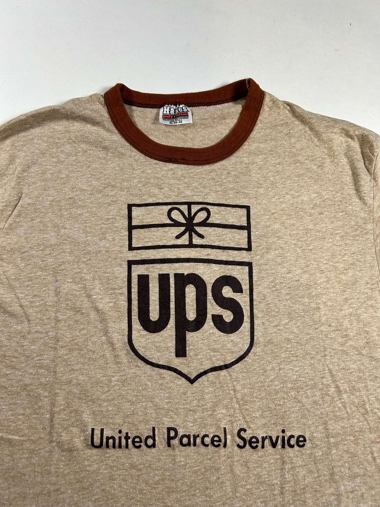 Vintage 80s UPS UNITED Parcel Service Shipping Walk America 1982 Ringer Tee Hanes L/M Fit 20.75x30.25 Inches