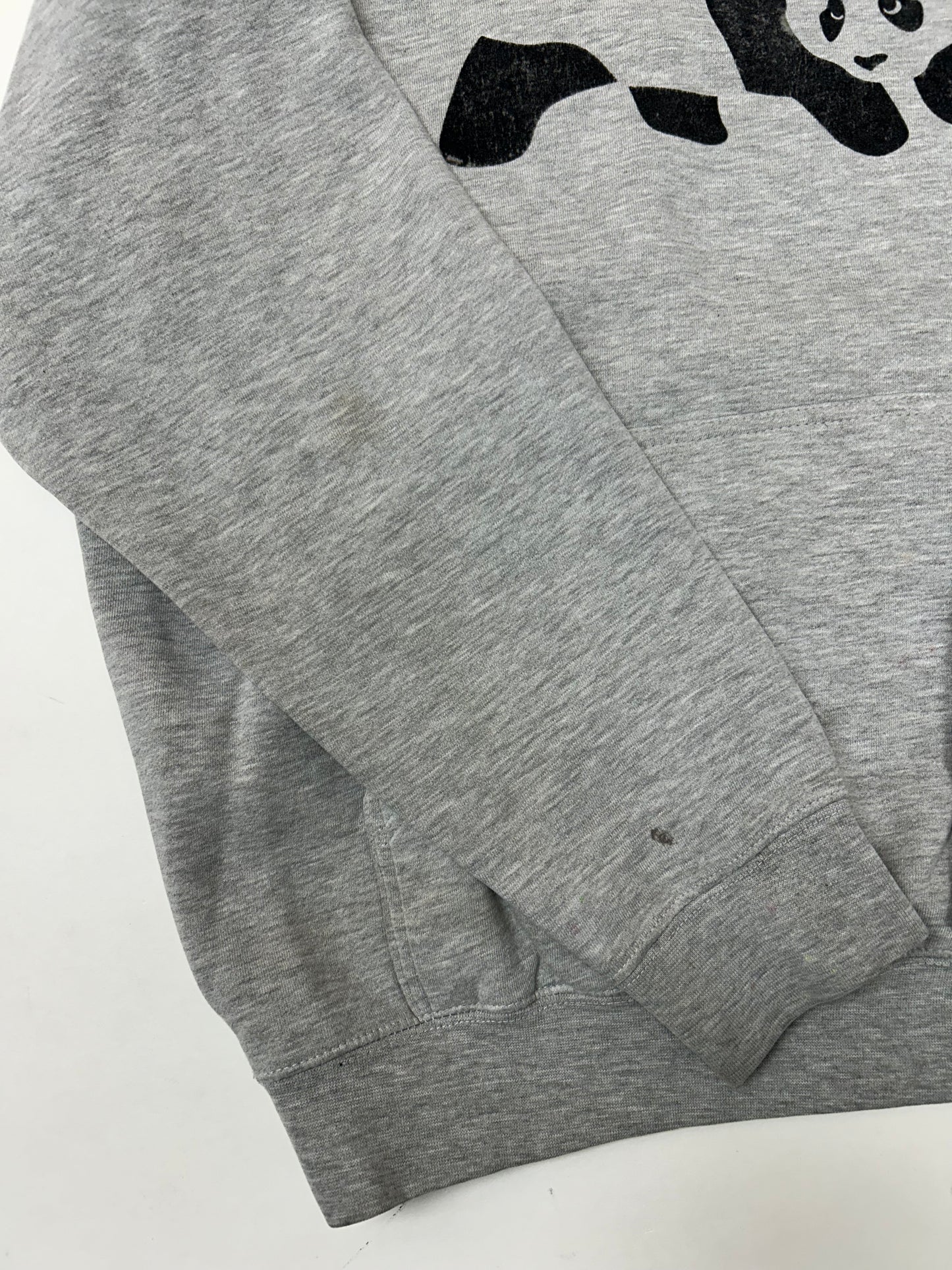 Vintage 00s Enjoi Skateboards Panda Felt Logo Hooded Sweatshirt Worn In As Is 23.75x26 Inches Gray