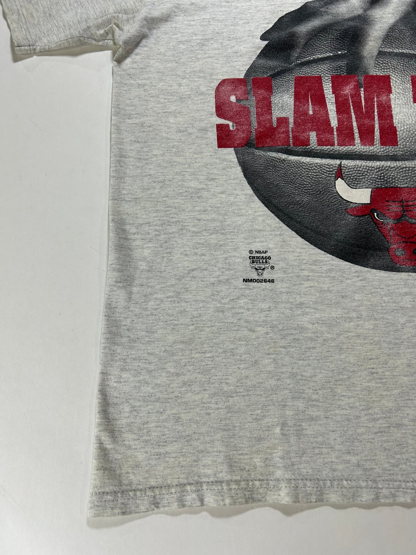 Vintage 90s Nutmeg Mills Chicago Bulls Slam This NBA Tee Gray L/XL 22.5x29 Inches Gray Worn As Is Has Wear & Stains