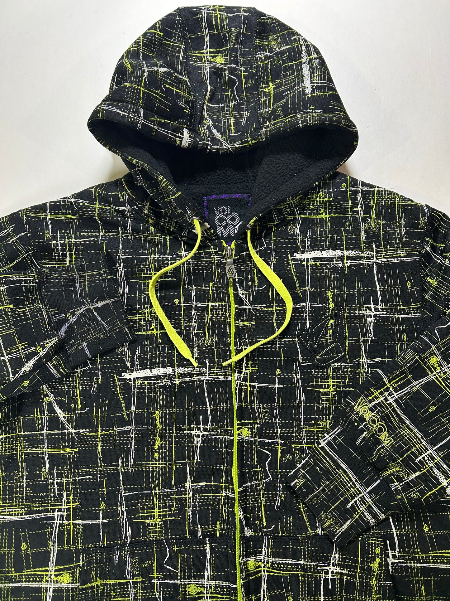 Vintage 00s Volcom Stone Fleeced Lined Zip Up Hooded Sweatshirt Large/Medium Fit 23x29.25 Inches