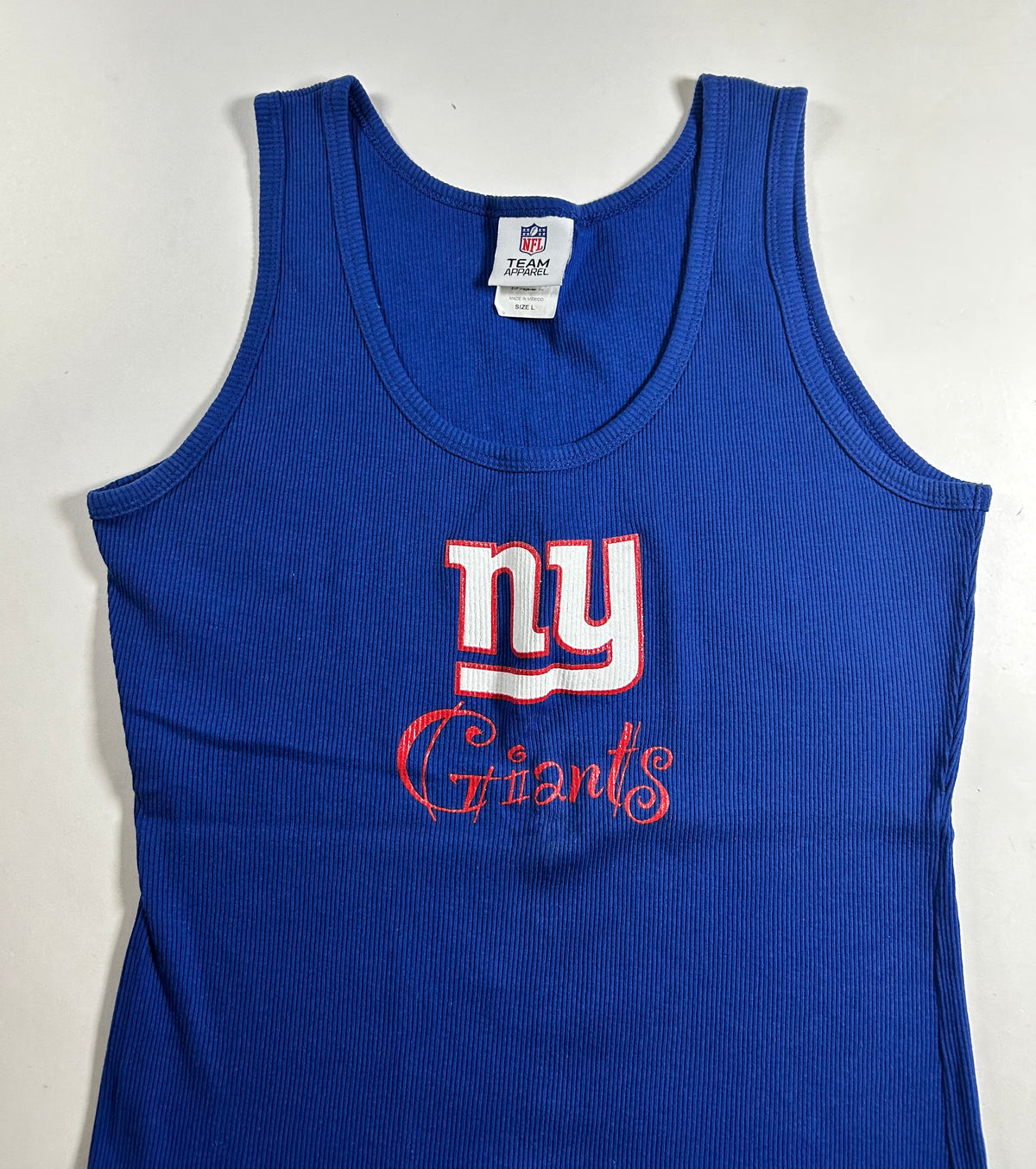 New York Giants NFL Licensed Women’s Large Blue Fitted Ribbed Tank Top 2000s 16.25x26.75 Inches.