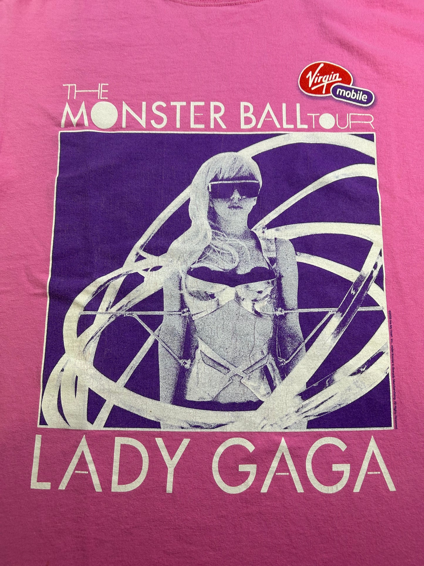 Lady Gaga 2009 The Monster Ball Tour Graphic Tee Pink Large 21.5x29.5 Inches As Is Worn Music