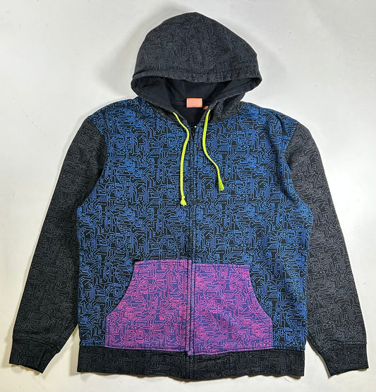 Vintage Thirty Two Snowboarding Brand Hoodie Zip Sweatshirt Y2K Abstract Large 24.25x27.75 Inches