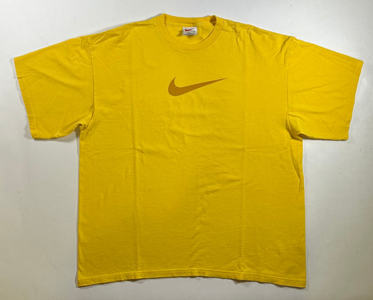 Vintage 90s Nike Swoosh Logo Tee White Tag Big XL 25.25x29.5 Inches Yellow