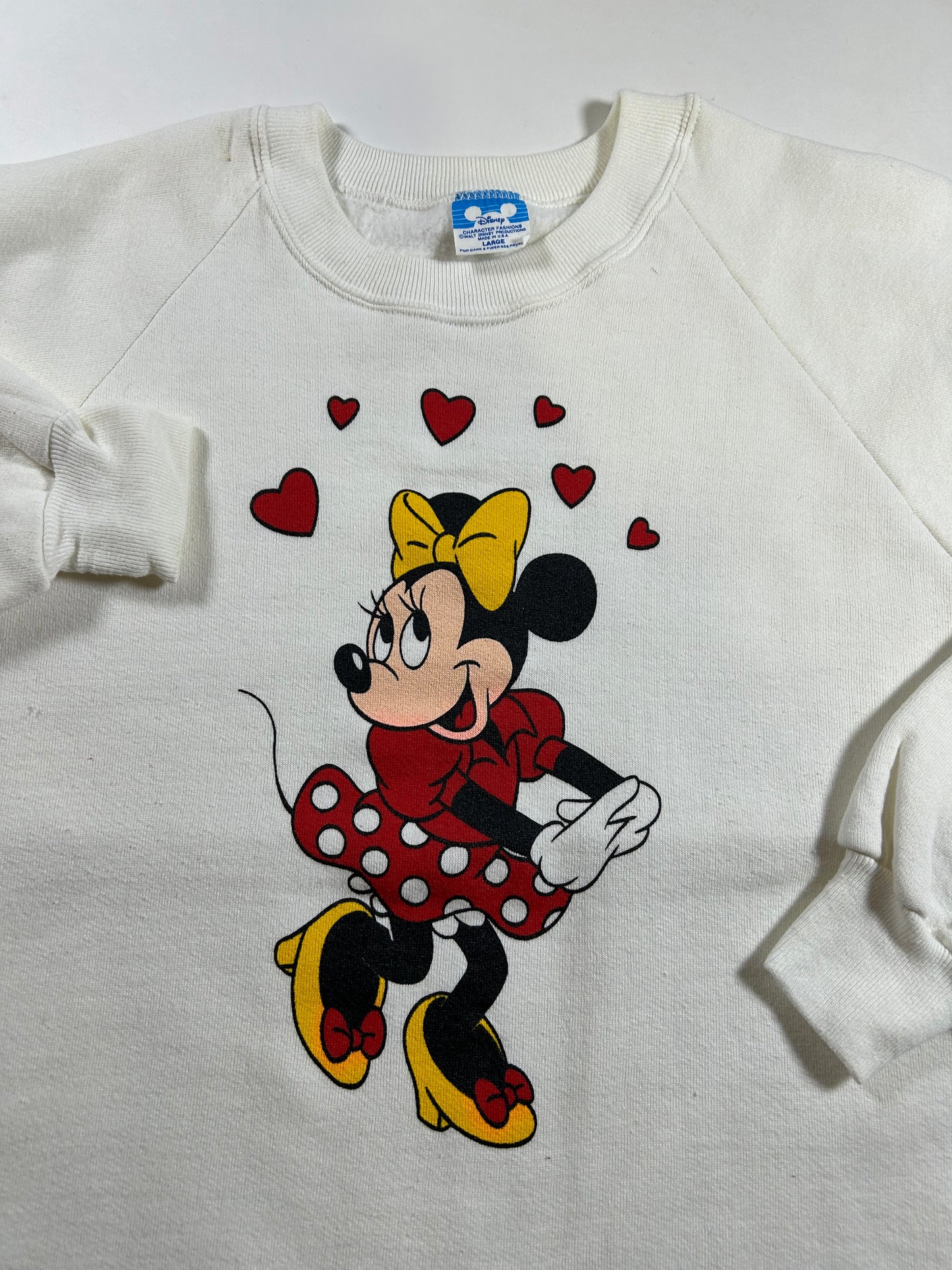 Vintage Disney Minnie Mouse Heart Crewneck Sweatshirt Valentines Day 80s/90s Medium/Small Fit 21.5x26 Inches As Is