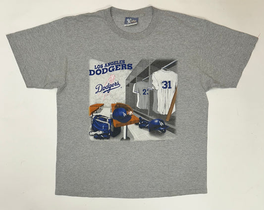 Vintage 90s Los Angeles Dodgers MLB Locker Room T-Shirt XL 24.25x30 Inches Lee Sport Nutmeg Gray