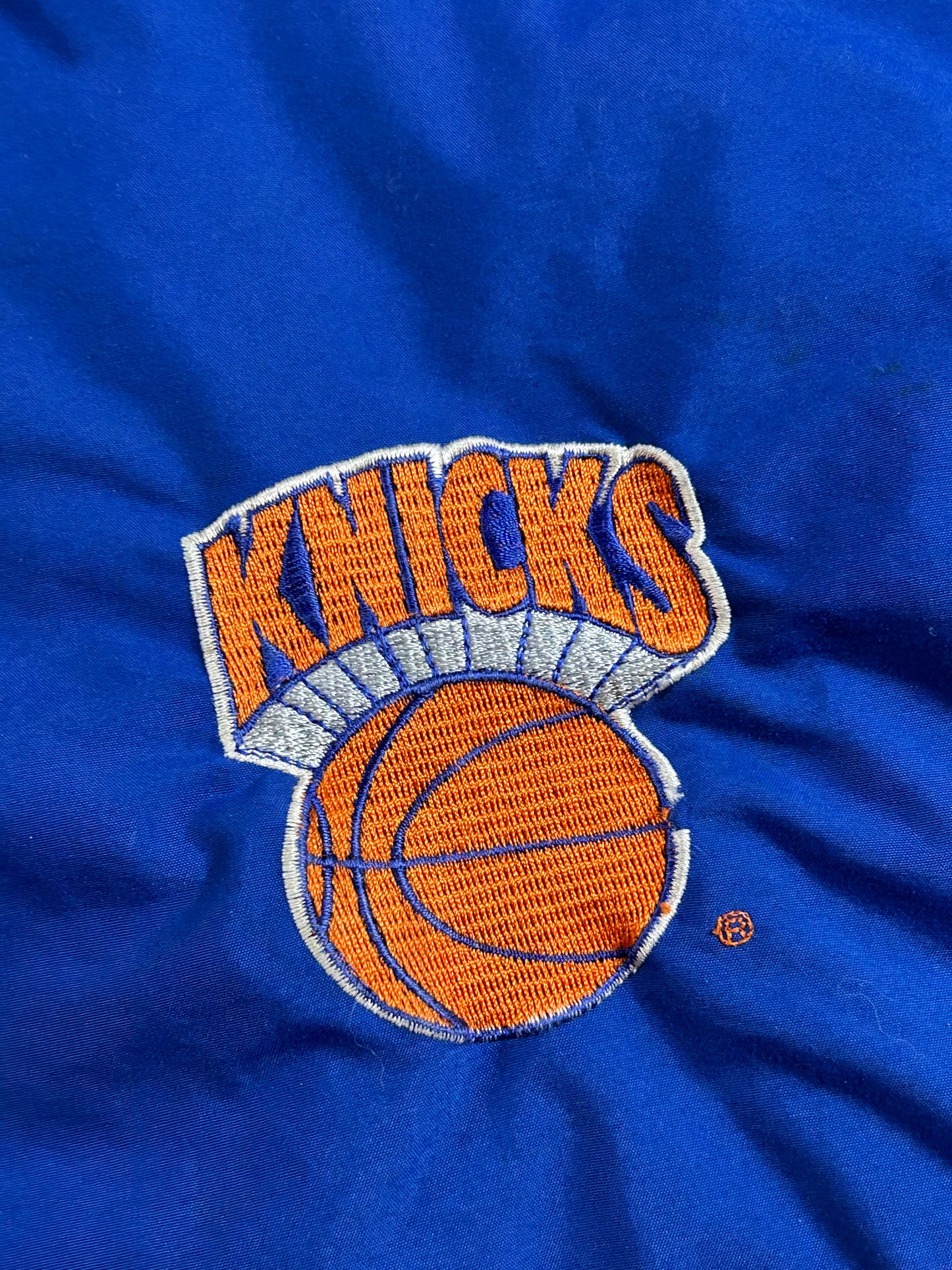 Vintage Starter New York Knicks Puffer Zip Up Packable Hood Jacket NYK XL 29x29.25 Inches As Is Has Stains 90s