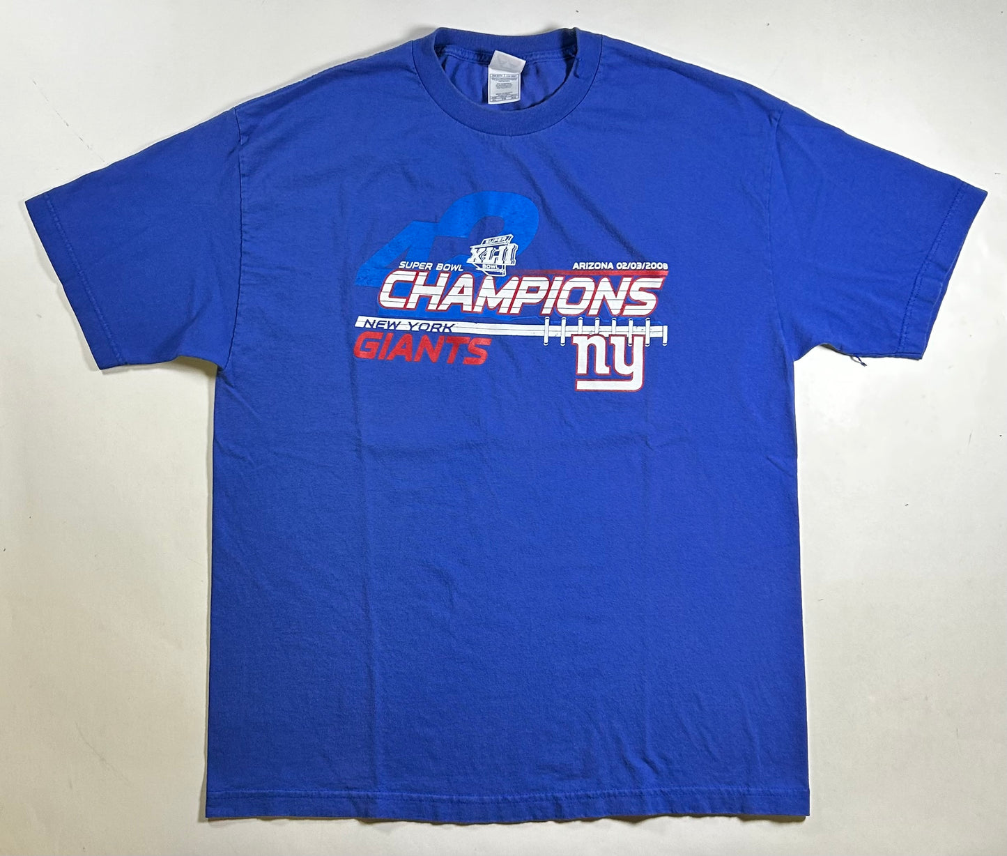 2008 New York Giants Super Bowl XLII Champions NFL Blue T-Shirt XL 23.5x31.5 Inches