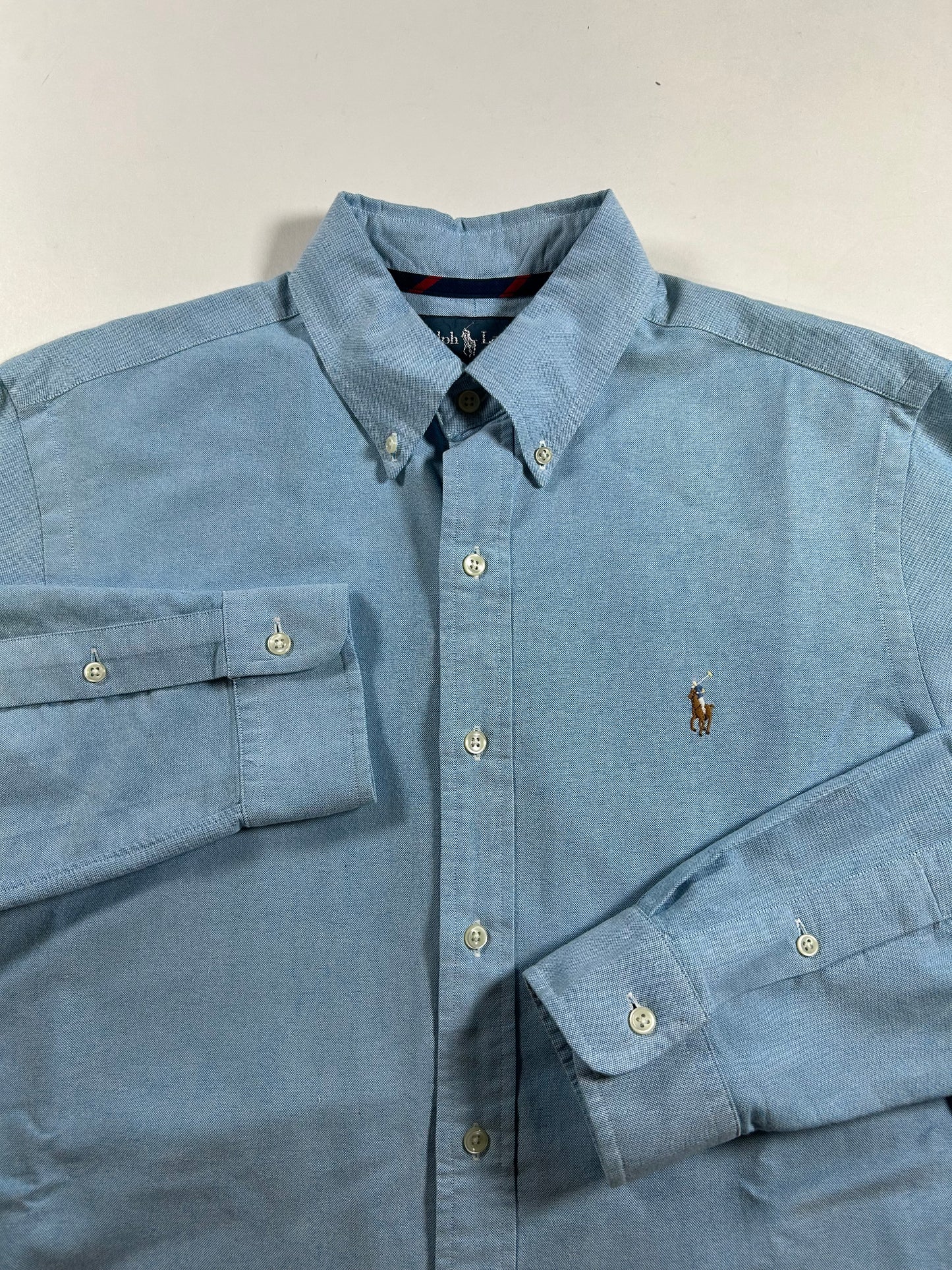 Polo Ralph Lauren Classic Fit Button Down Shirt Size Medium 22.5xBlue Made In Philippines 00s