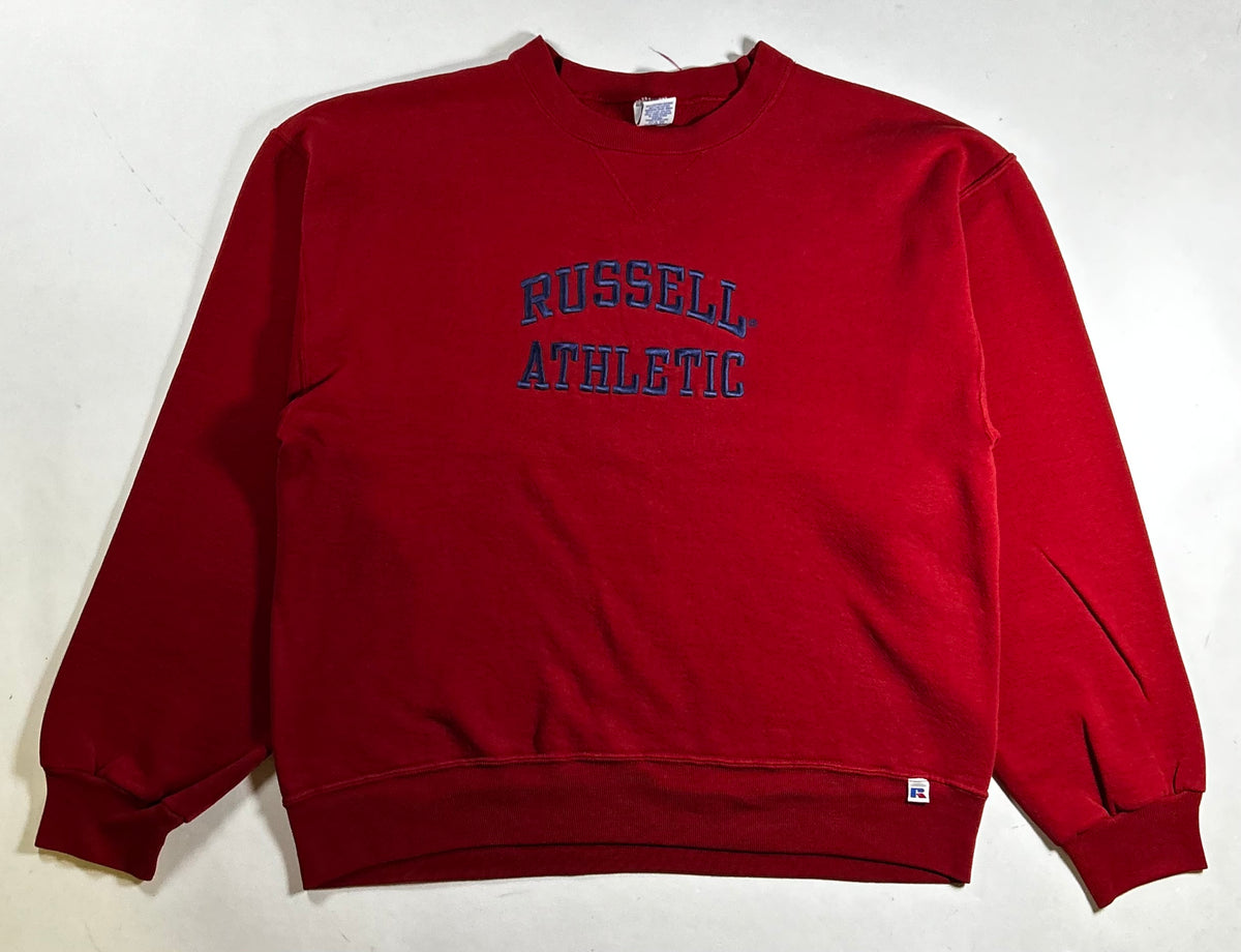 Vintage Russell Athletic Embroidered Spell Out Logo Crewneck Sweatshirt Large 24.5x26.75 Inches As Is