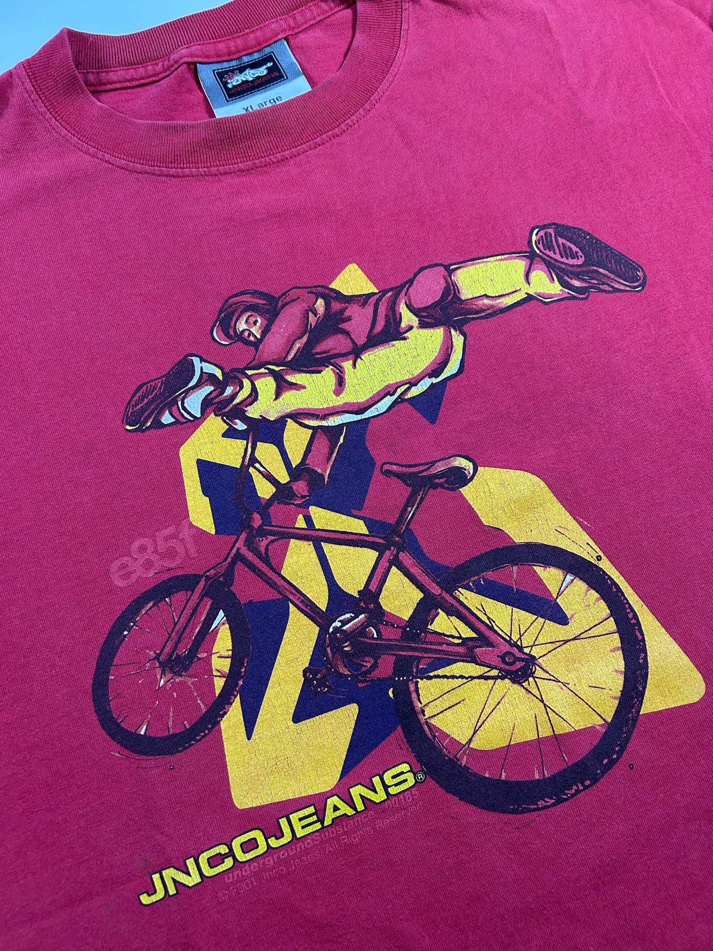 Vintage JNCO Jeans E85f BMX Bike Underground Substance 2001 Tee As Is Worn Has Wear & Marks XL 23.5x30.25 Inches