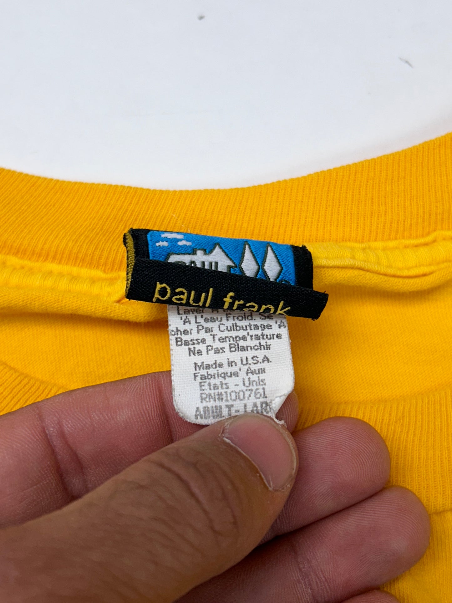 Vintage Paul Frank Skateboarding Sequence Skate Tee Yellow L/XL 24.5x28.25 Inches As Is Worn