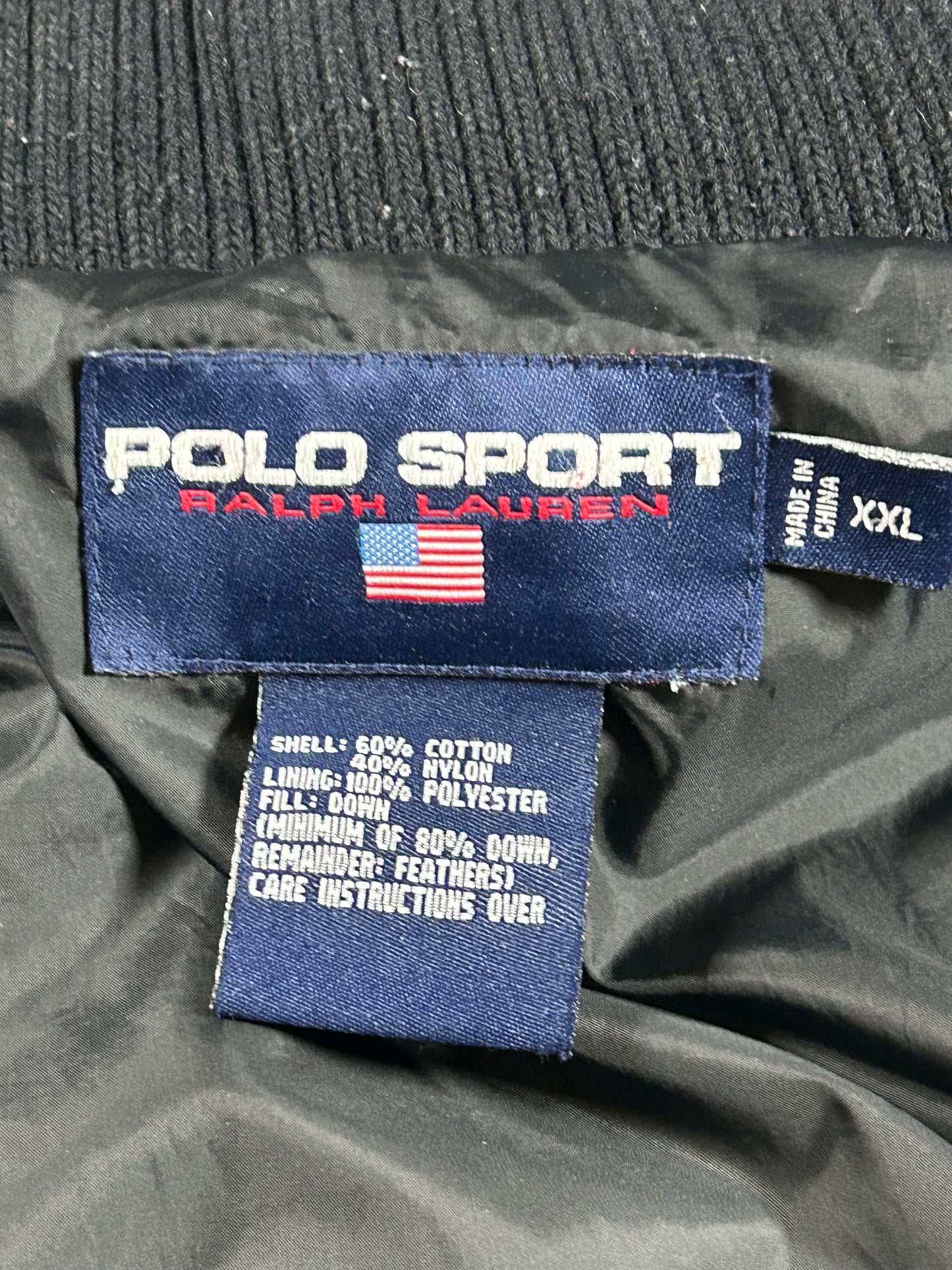 Vintage Polo Sport Ralph Lauren Down Puffer Jacket Mens 2XL 29x30.75 Inches Black As Is Had Wear