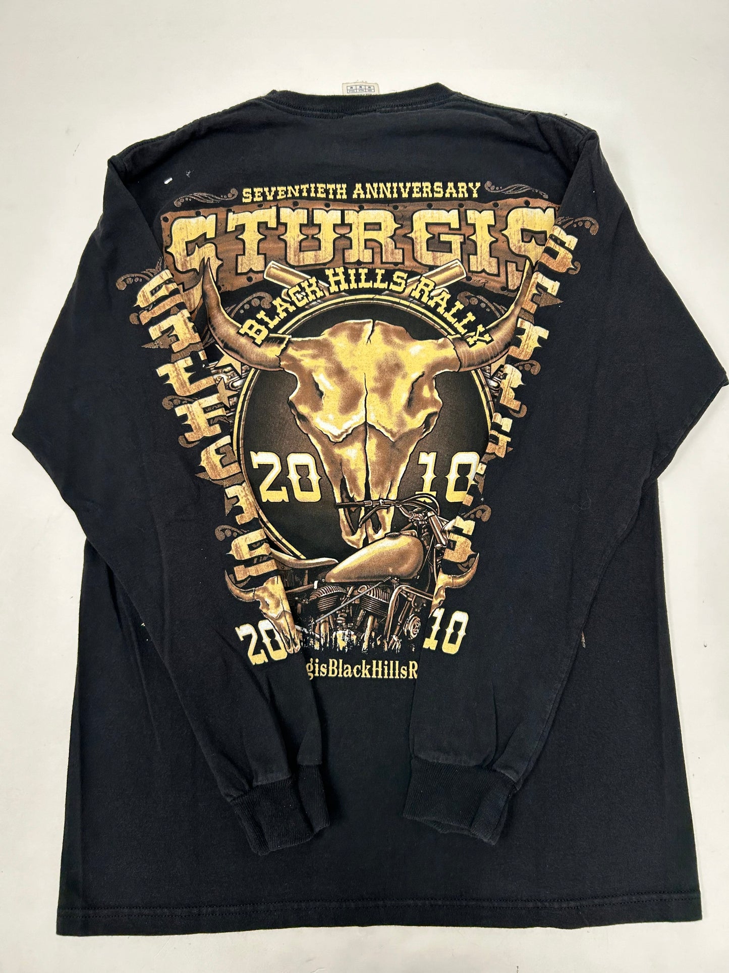 2010 Sturgis Black Hills Rally Motorcycle Long Sleeve Tee Small 18.5x27 Inches