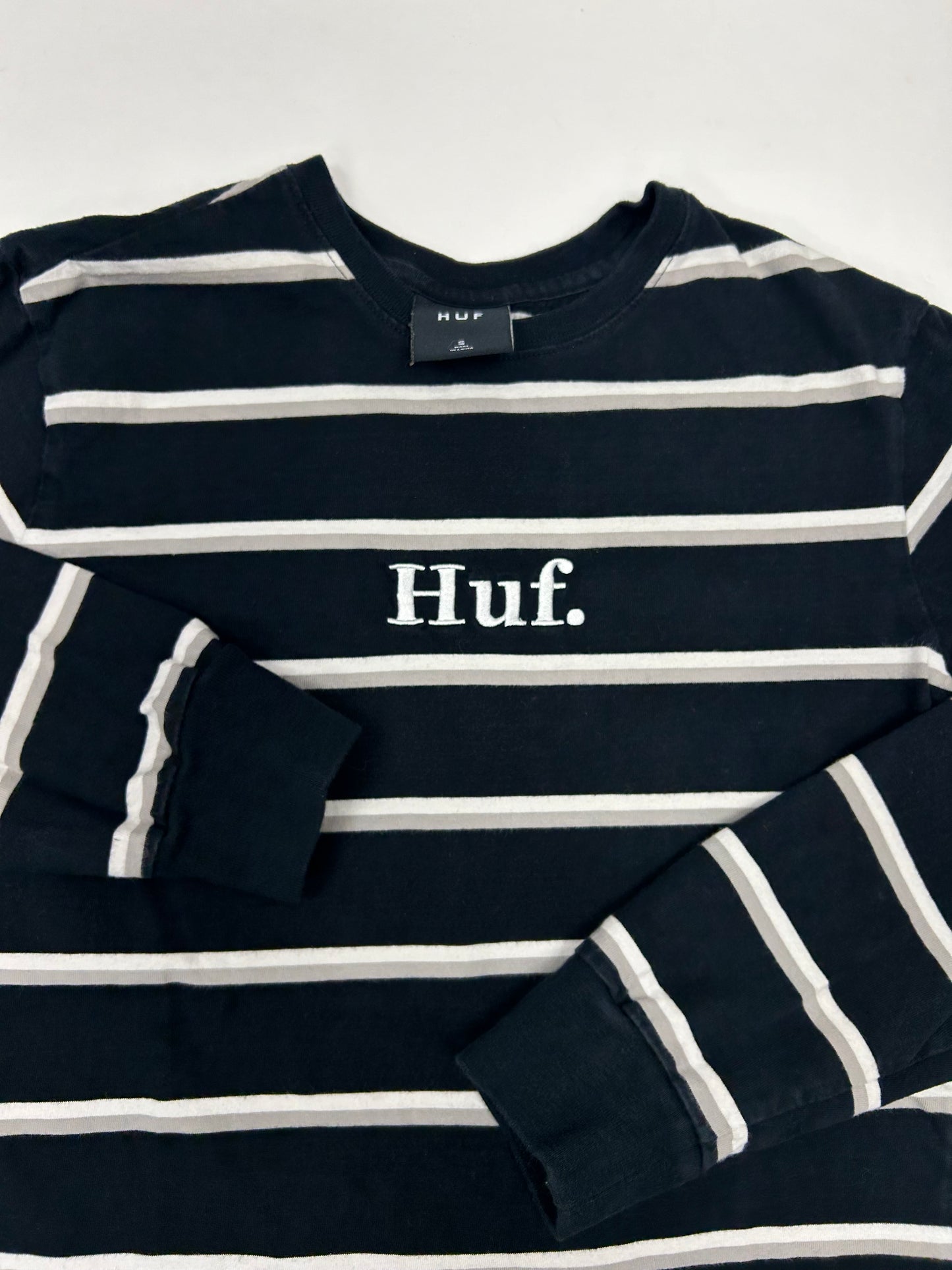 HUF Striped Embroidered Logo Long Sleeve Tee Small 18.25x26 Inches Black/White