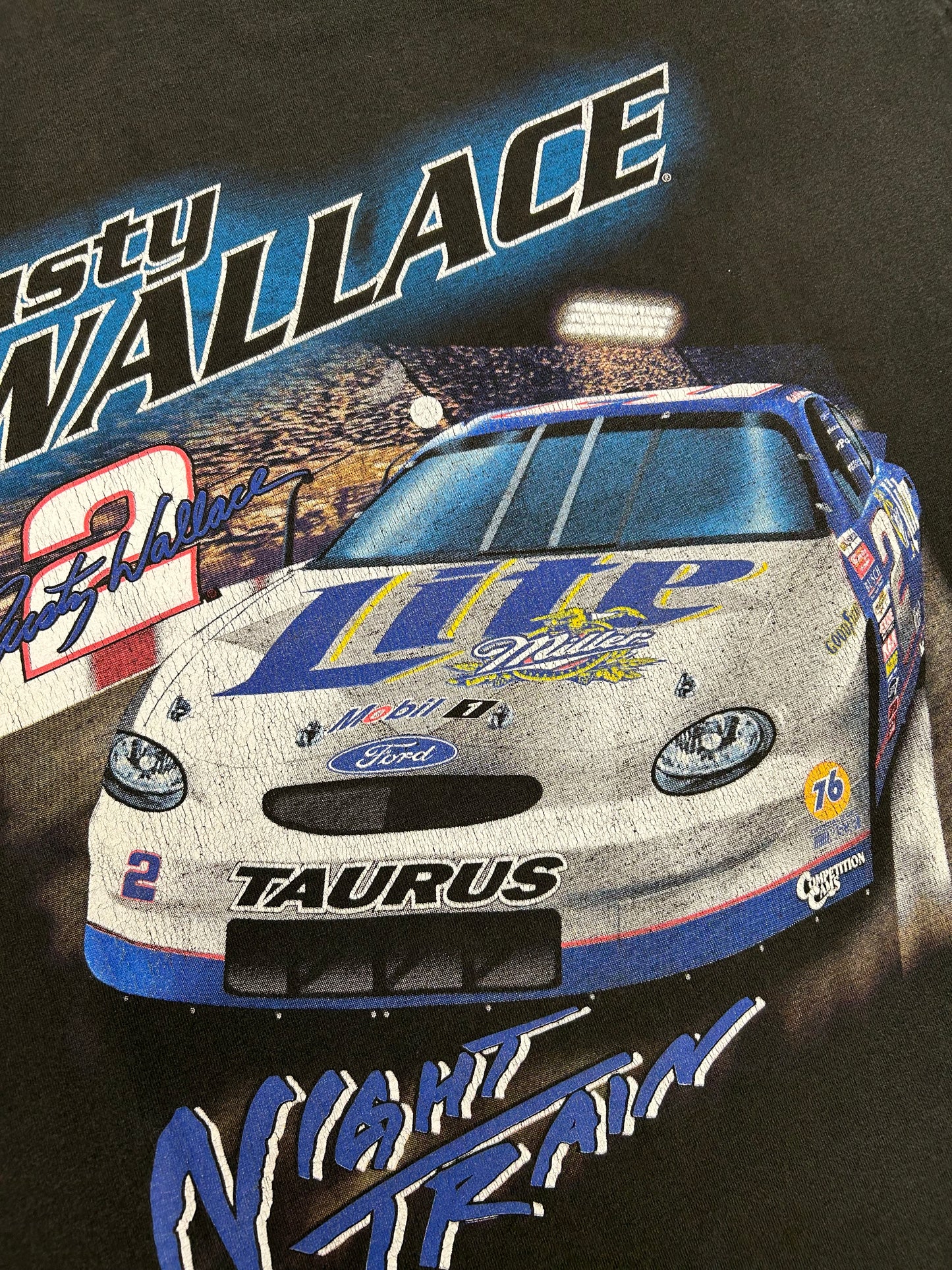 Vintage NASCAR Rusty Wallace #2 Miller Lite Night Train T-Shirt Chase Nutmeg XL 24.5x29.5 Inches