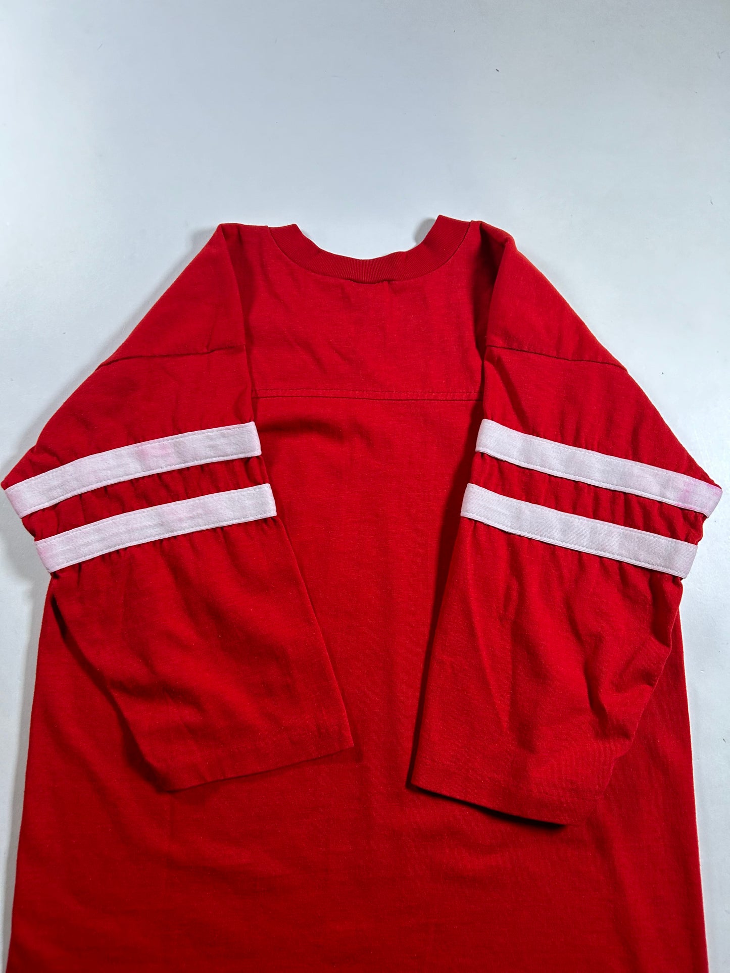Vintage University of Maryland College Red 3/4 Sleeve Tee Velva Sheen 80s 18.5x25 Inches