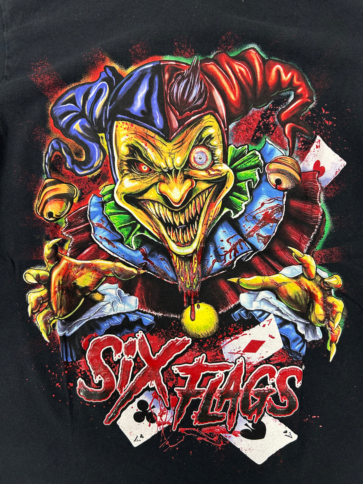 Six Flags Evil Jester Clown Horror Halloween Graphic T-Shirt Size Small