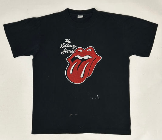 Vintage The Rolling Stones Music Band T-Shirt Black 1980s L/XL 22.5x28.25 Inches