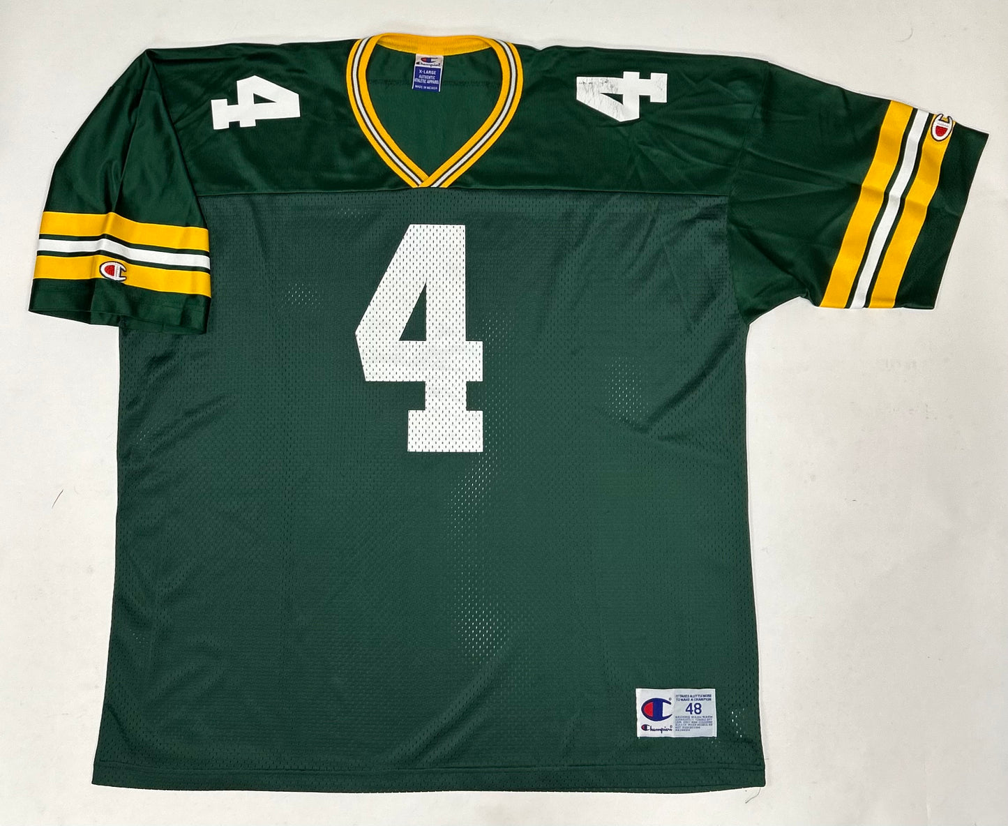 Vintage Champion Brett Favre #4 Green Bay Packers NFL Football Jersey Green 48 XL 27.75x32.5 Inches