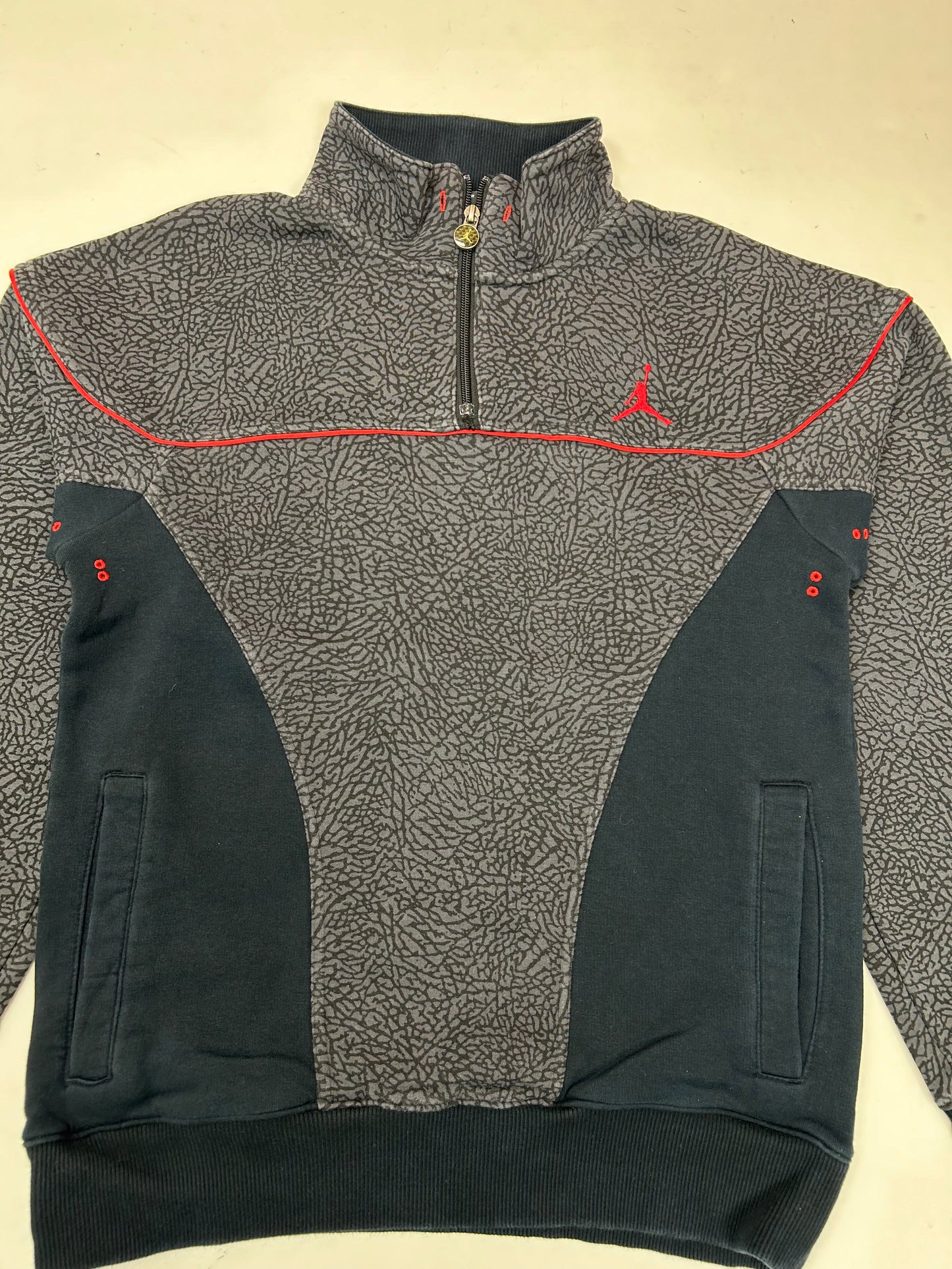 Air Jordan Cement Elephant Print 1/4 Zip Sweatshirt Retro 3 Black Cement Medium 20.5x27 Inches