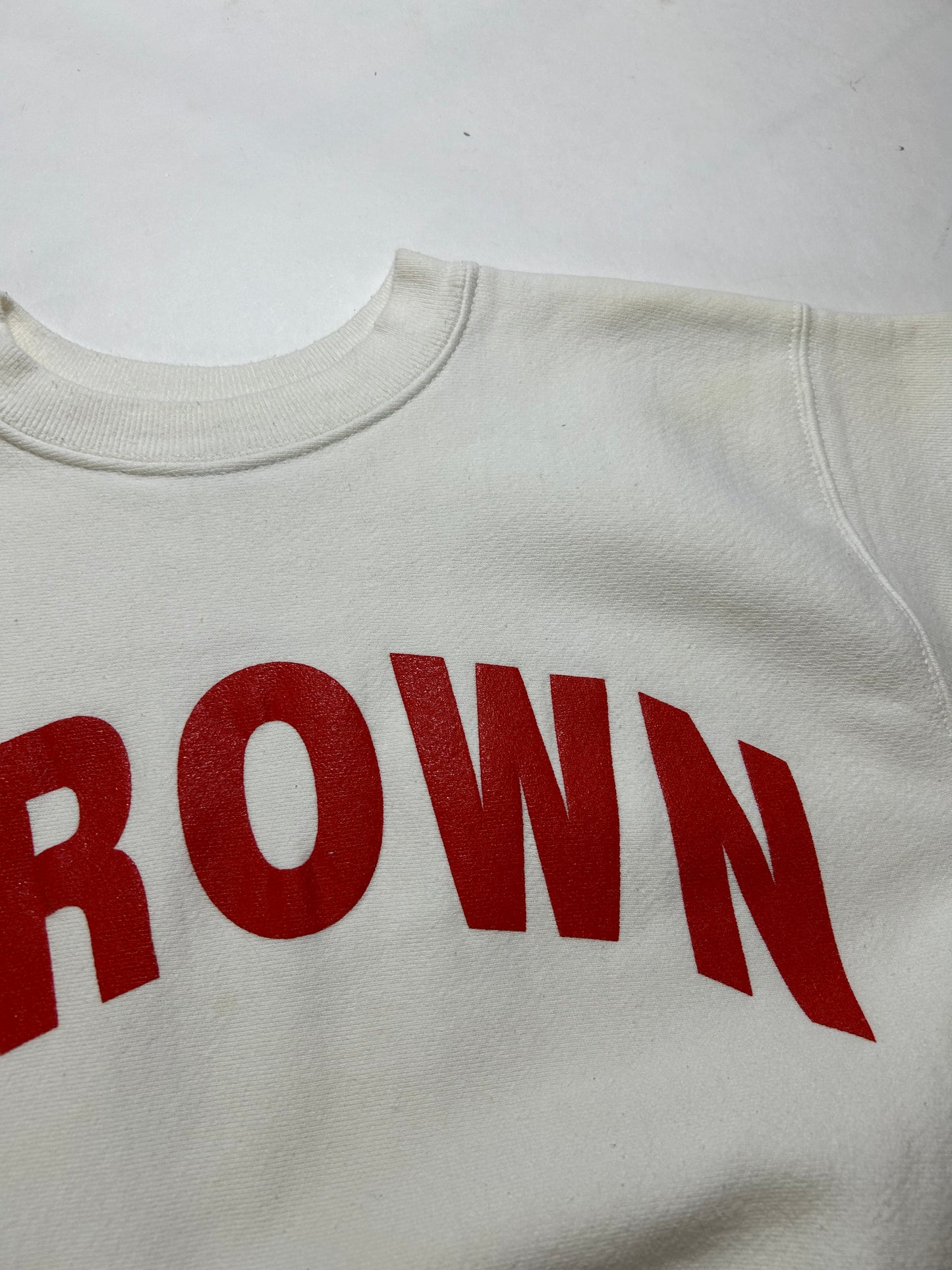 Vintage Brown University College Crewneck Sweatshirt Grain Bassett Walker 23x27.5 Inches White As Is