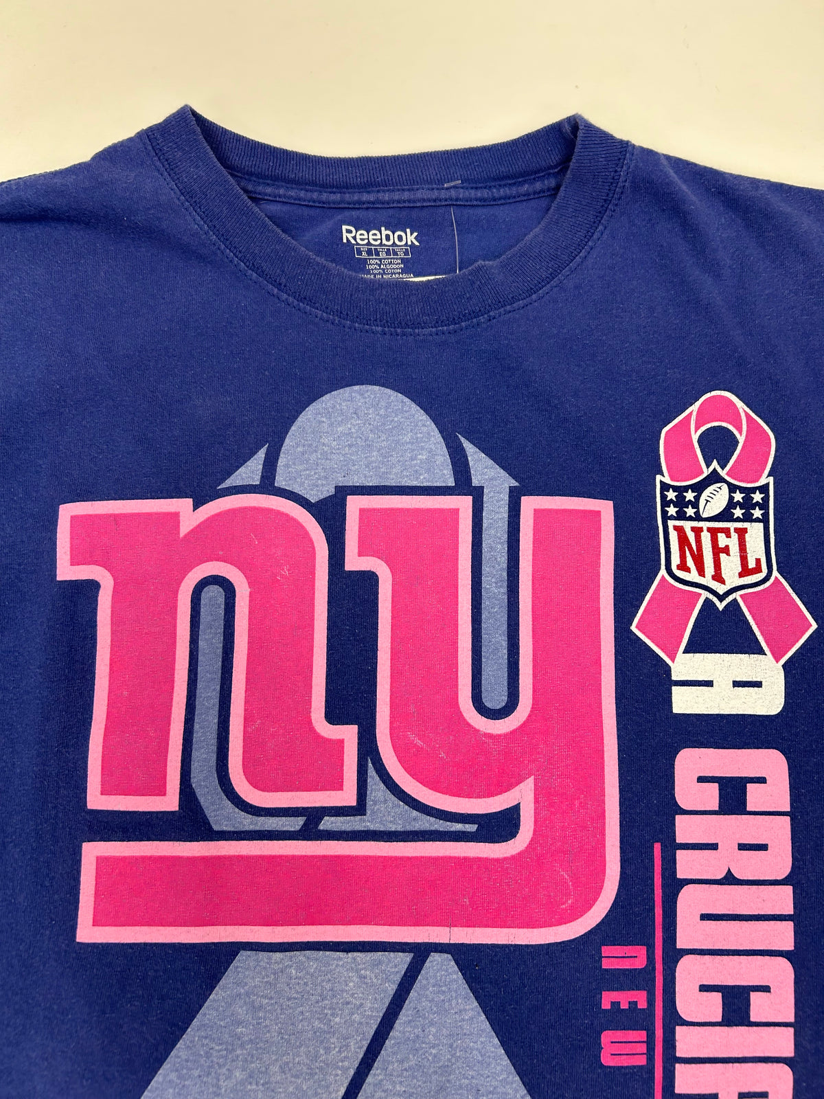 New York Giants NFL Crucial Catch Breast Cancer Reebok T-Shirt XL 23x30 Inches
