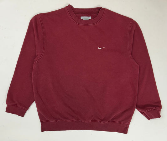Vintage 00s Nike Swoosh Embroidered Chest Logo Essential Crewneck Sweatshirt Maroon Red Large  24.25x28 Has Small Flaw On Back As Is