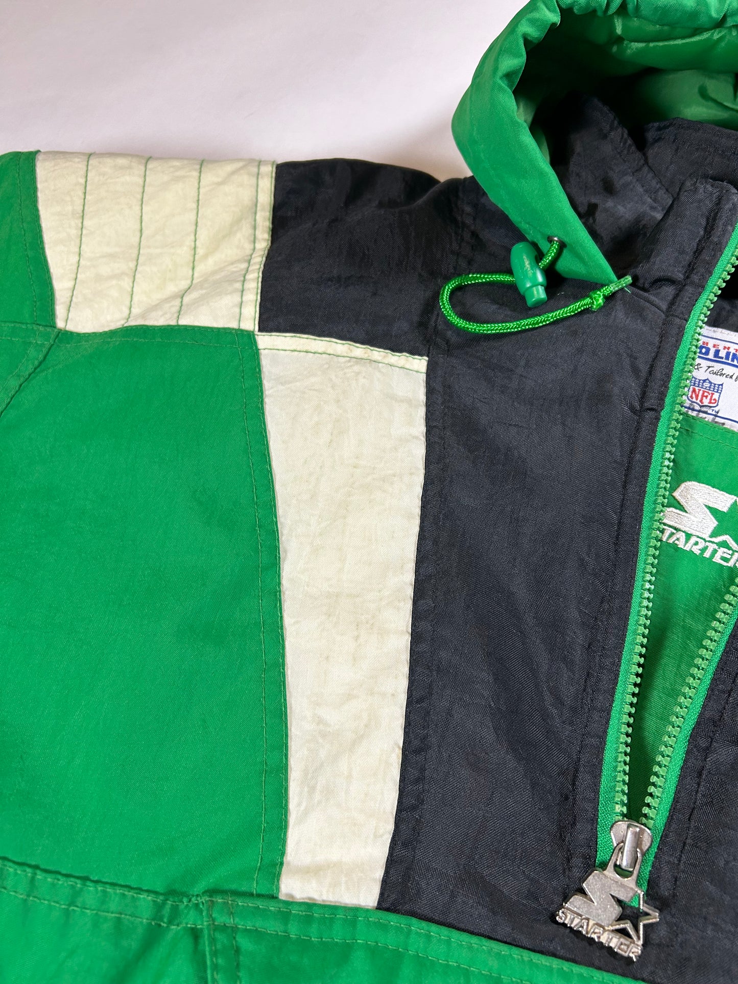 Vintage 90s Starter Authentic Pro Line New York Jets NFL Pouch Pullover Puffer Jacket XL 25.5x29.25 Inches