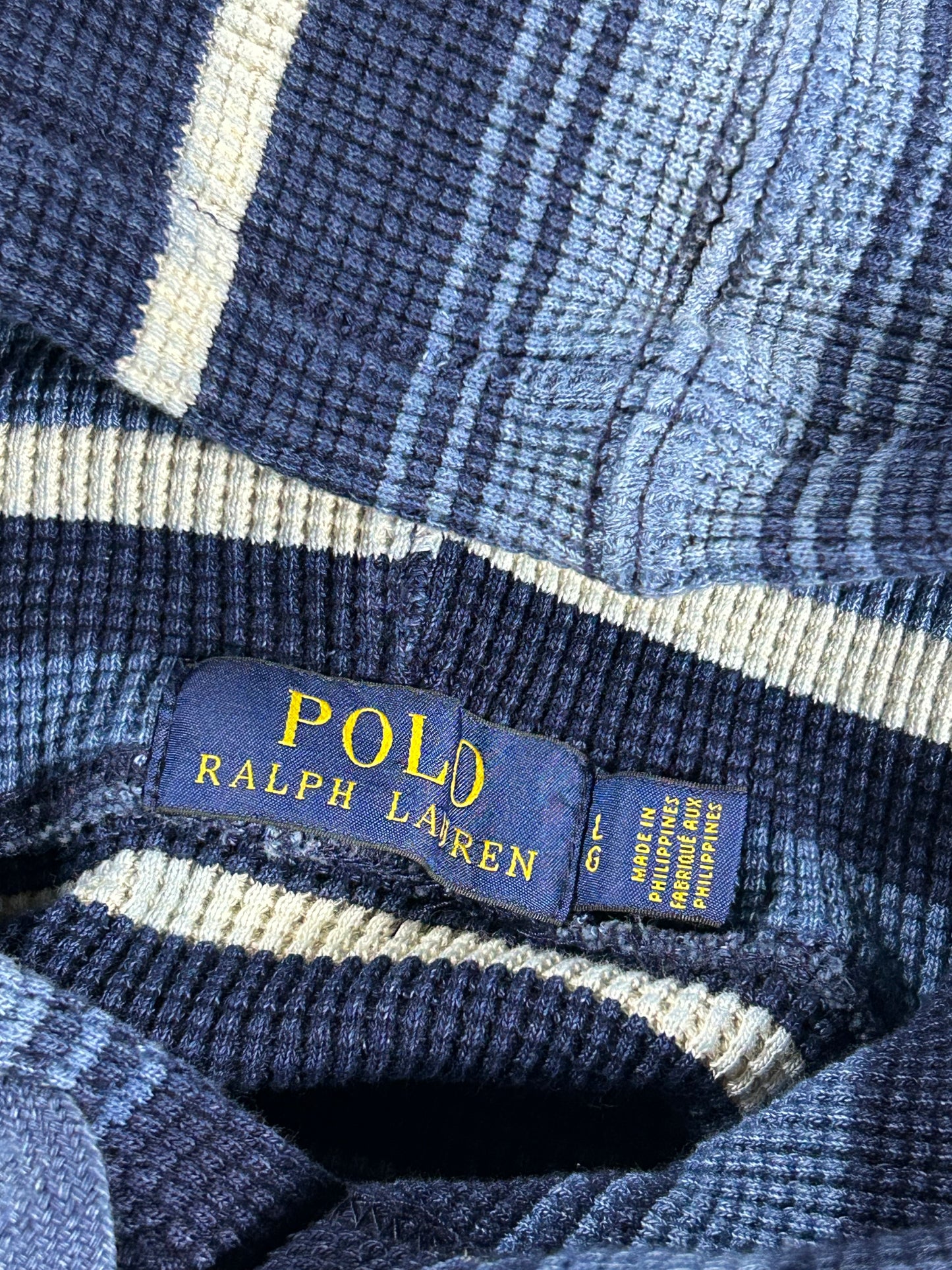 Polo Ralph Lauren Striped Waffle Knit Pullover Hoodie Sweatshirt 20.5x28.5 M/S Fit