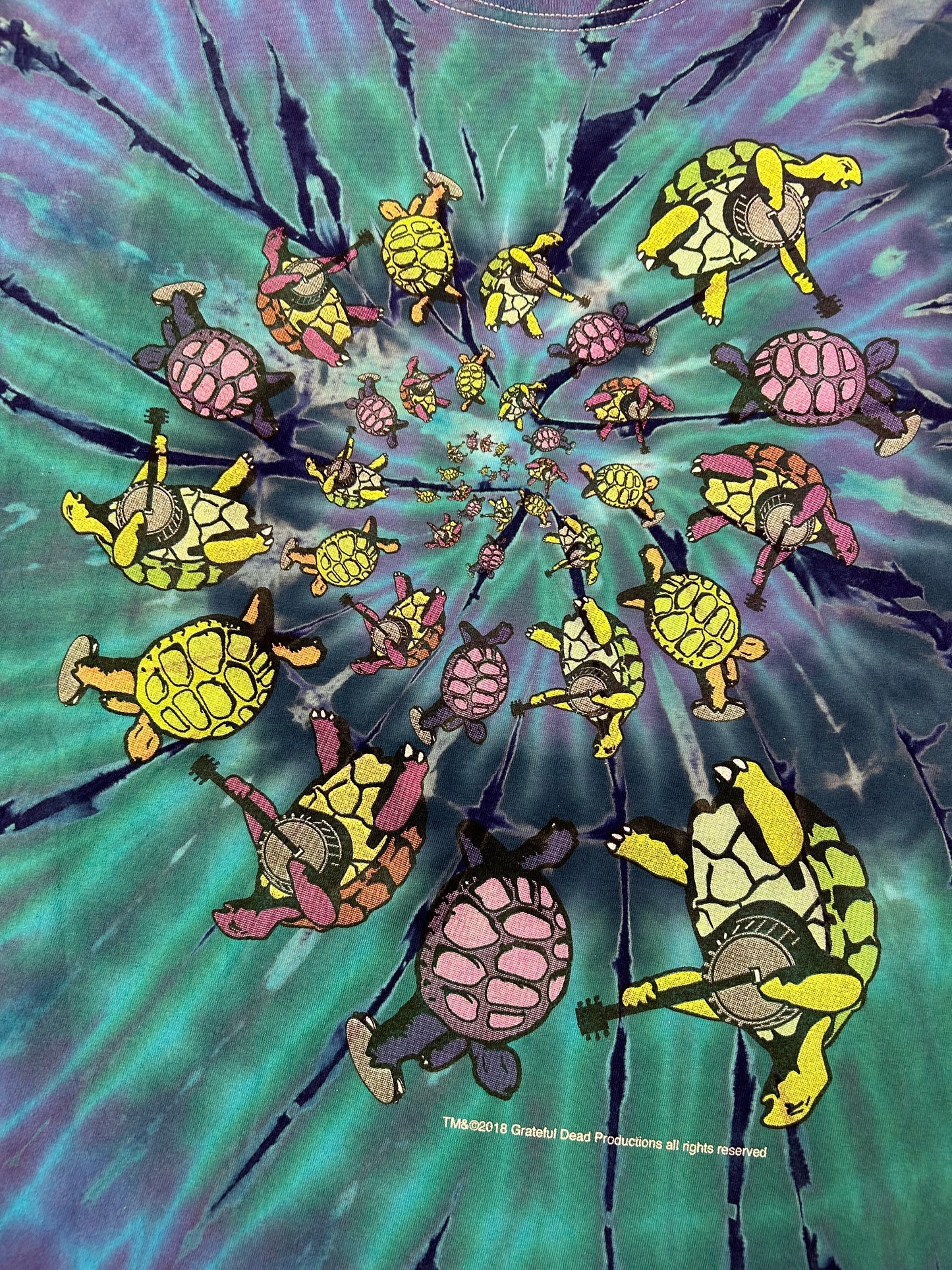 2018 Grateful Dead Turtles Music Band Group Tie-Dye Graphic Tee Medium 19.25x27.75 Inches