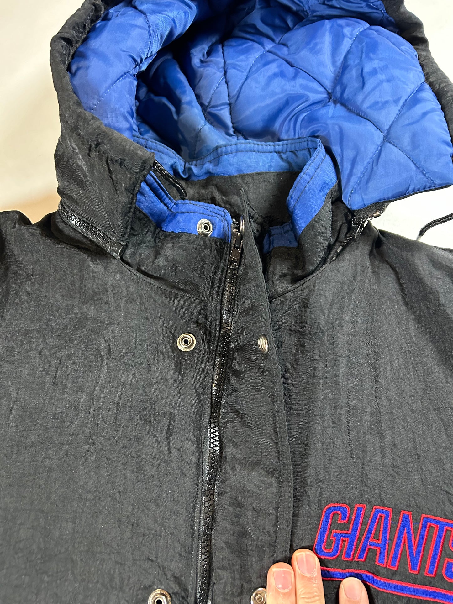 Vintage 90s Starter New York Giants Jacket Zip Puffer Quilted Jacket Large Can Fit XL 27x29.25 Inches NYG