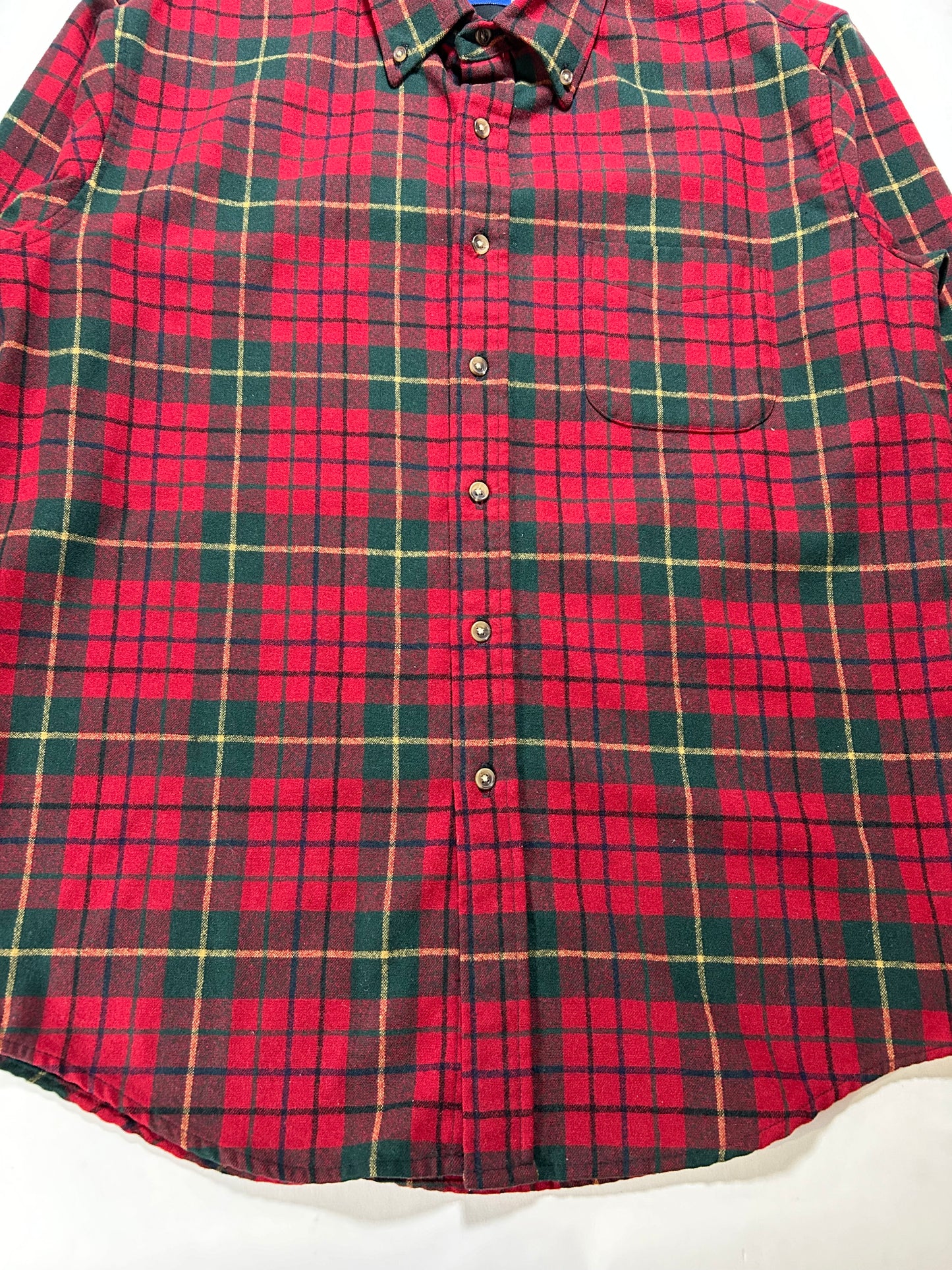 Pendleton Plaid Fireside 100% Wool Button Down Flannel Shirt Large 23.5x30.75 Inches Red Green