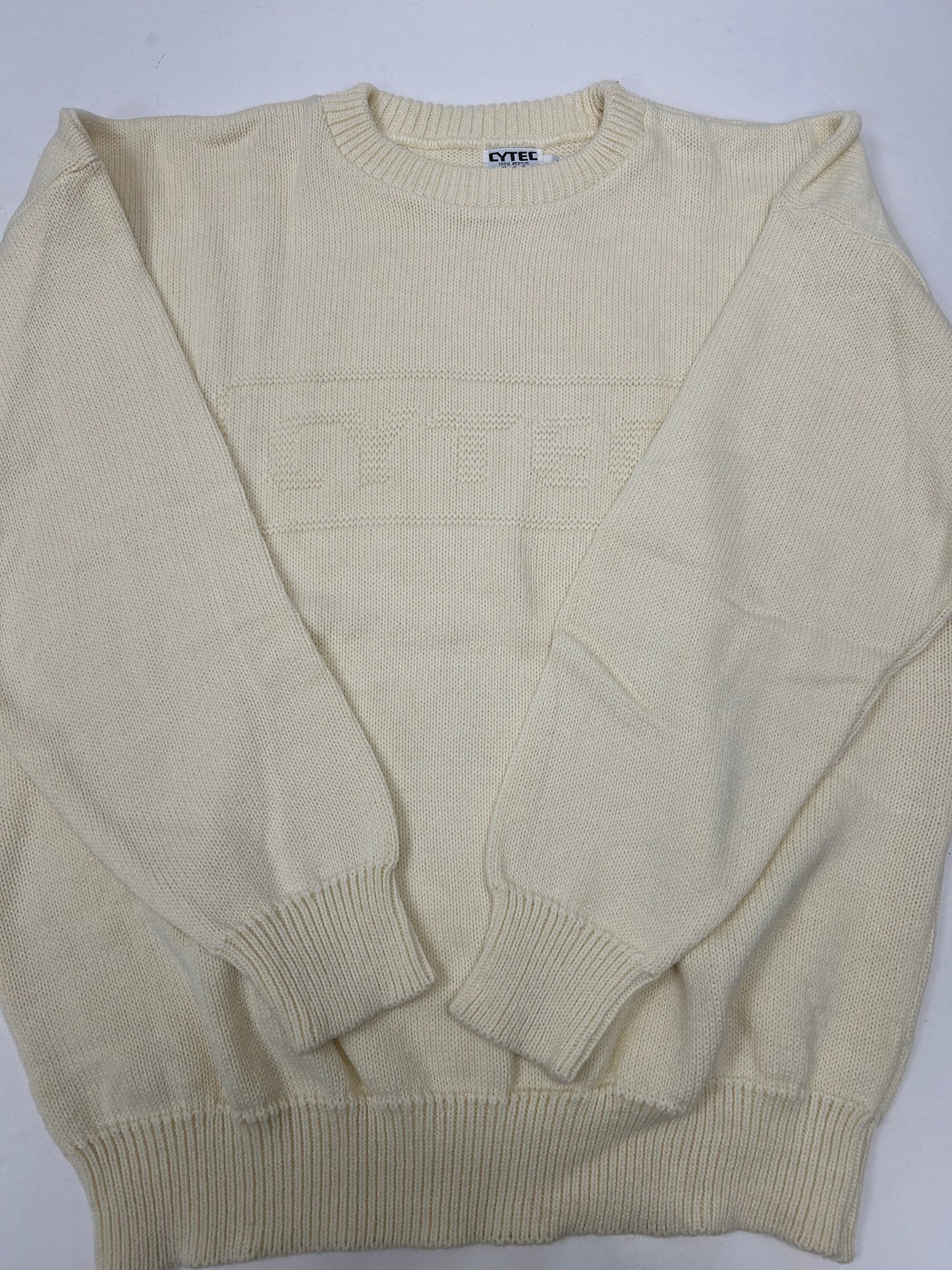 Vintage Cytec Cable Knit Made In USA 100% Acrylic Sweater Cream XL/L 26x28 Inches