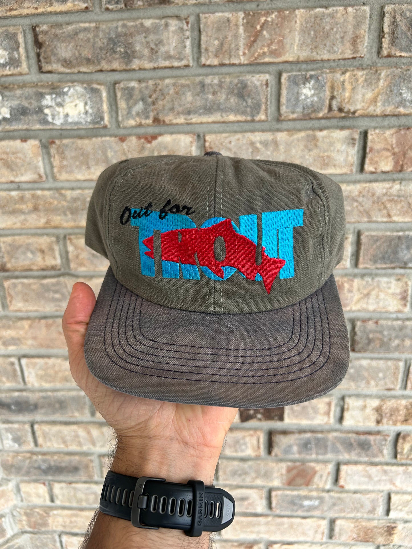 Vintage Out for Trout Snapback Fishing Hat Cap Made In The USA Great Fading 90s