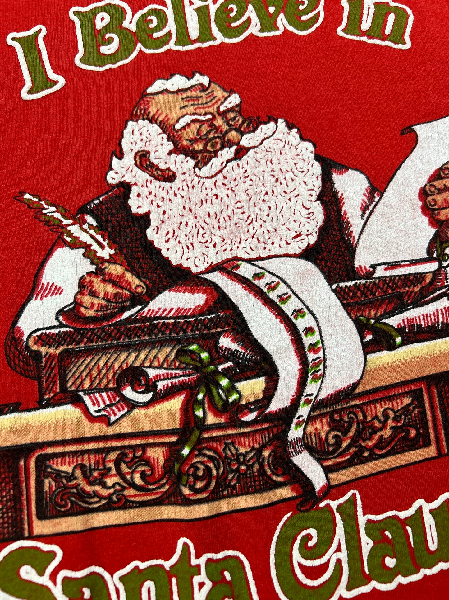 Vintage 80s Screen Stars I Believe In Santa Claus Christmas Tee Large/Medium Fit 21.25x29 Inches