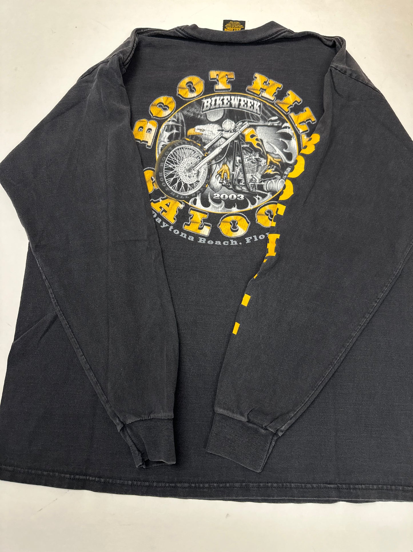Vintage Boot Hill Saloon Bike Week 2003 Daytona Beach Florida Long Sleeve Tee XL 23.5x29.5 Inches