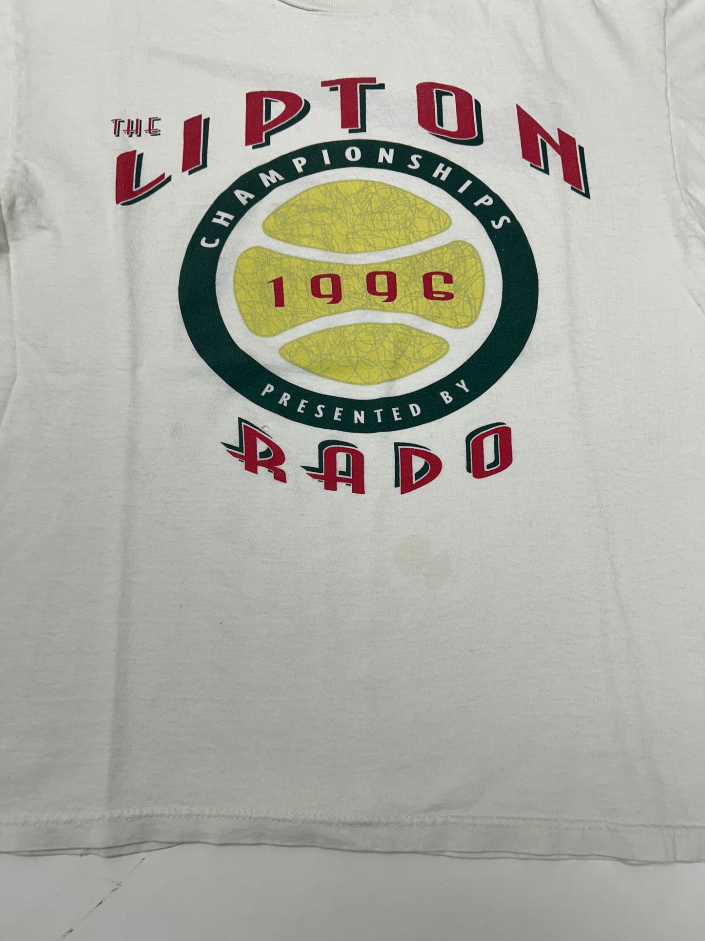 Vintage Nike 1996 The Lipton Rado Championships Tennis Tee Worn As Is White Tag Boxy M/L Fit 21.25x25.25 Inches