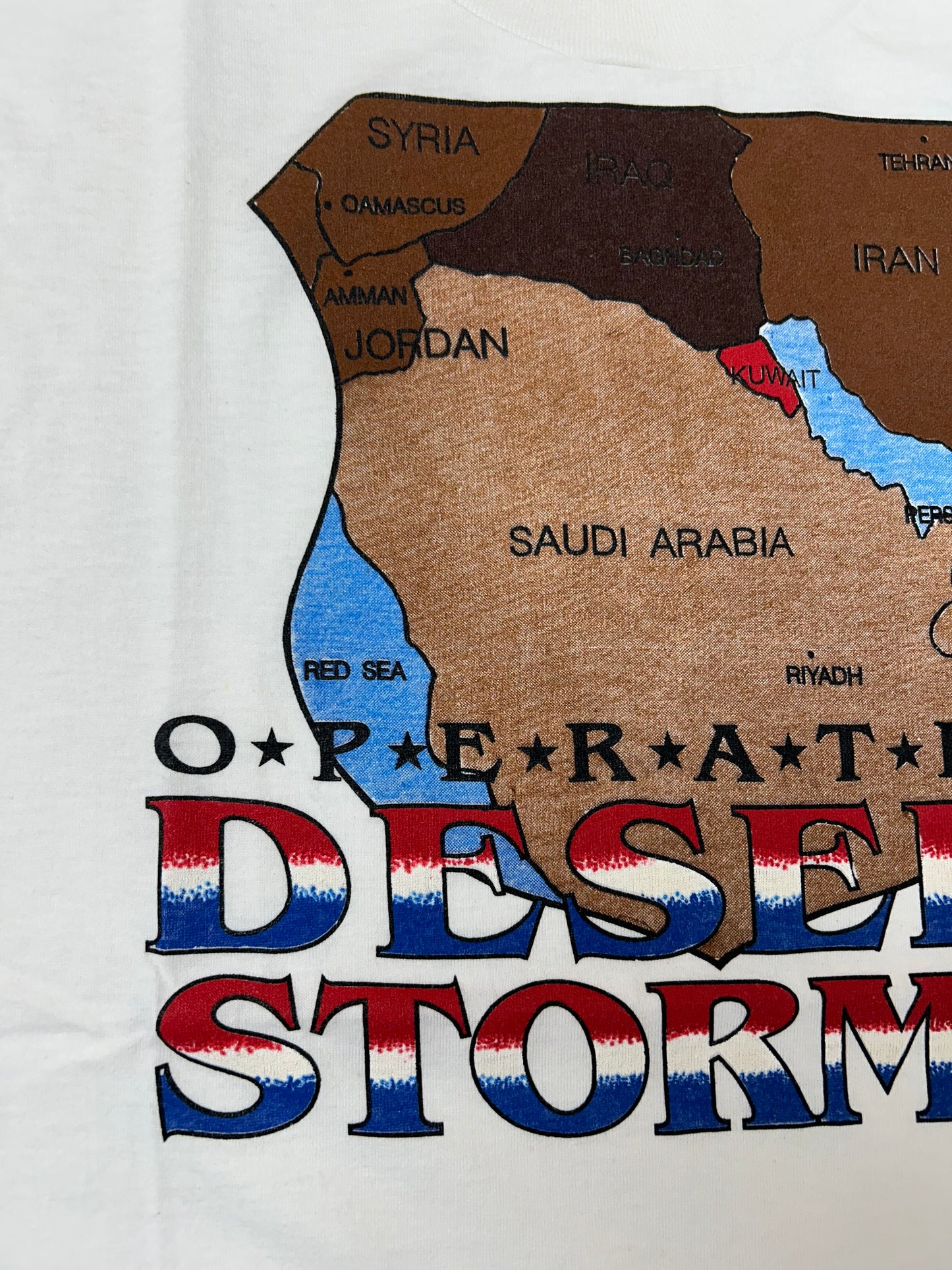 Vintage 1991 Operation Desert Storm Support The Troops Tee Medium Fit 19.75x27 Inches White