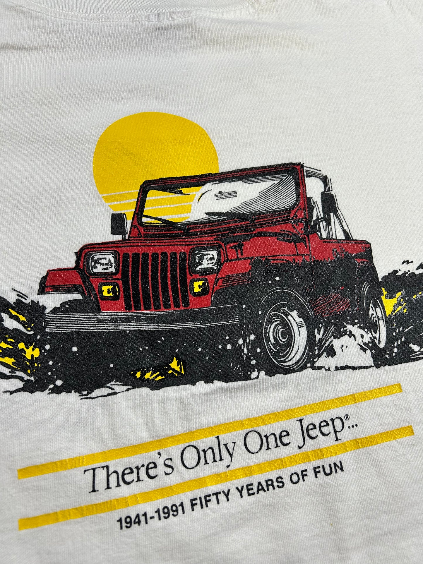 Vintage Jeep 50th Anniversary Jeep Wrangler Tee 1941-1991 Fifty Years Of Fun Large 21.5x27.75 Inches