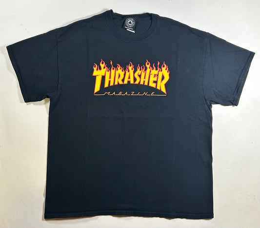 2010s Thrasher Magazine Skateboarding Flames Logo Tee XL 23.25x29 Inches As Is