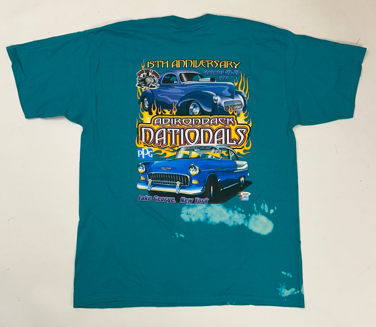 Vintage Adirondack Nationals 15th Anniversary September 5th-7th 2003 Albany, New York Car Participant Tee XL 23.5x30.75 Inches As Is Has Wear