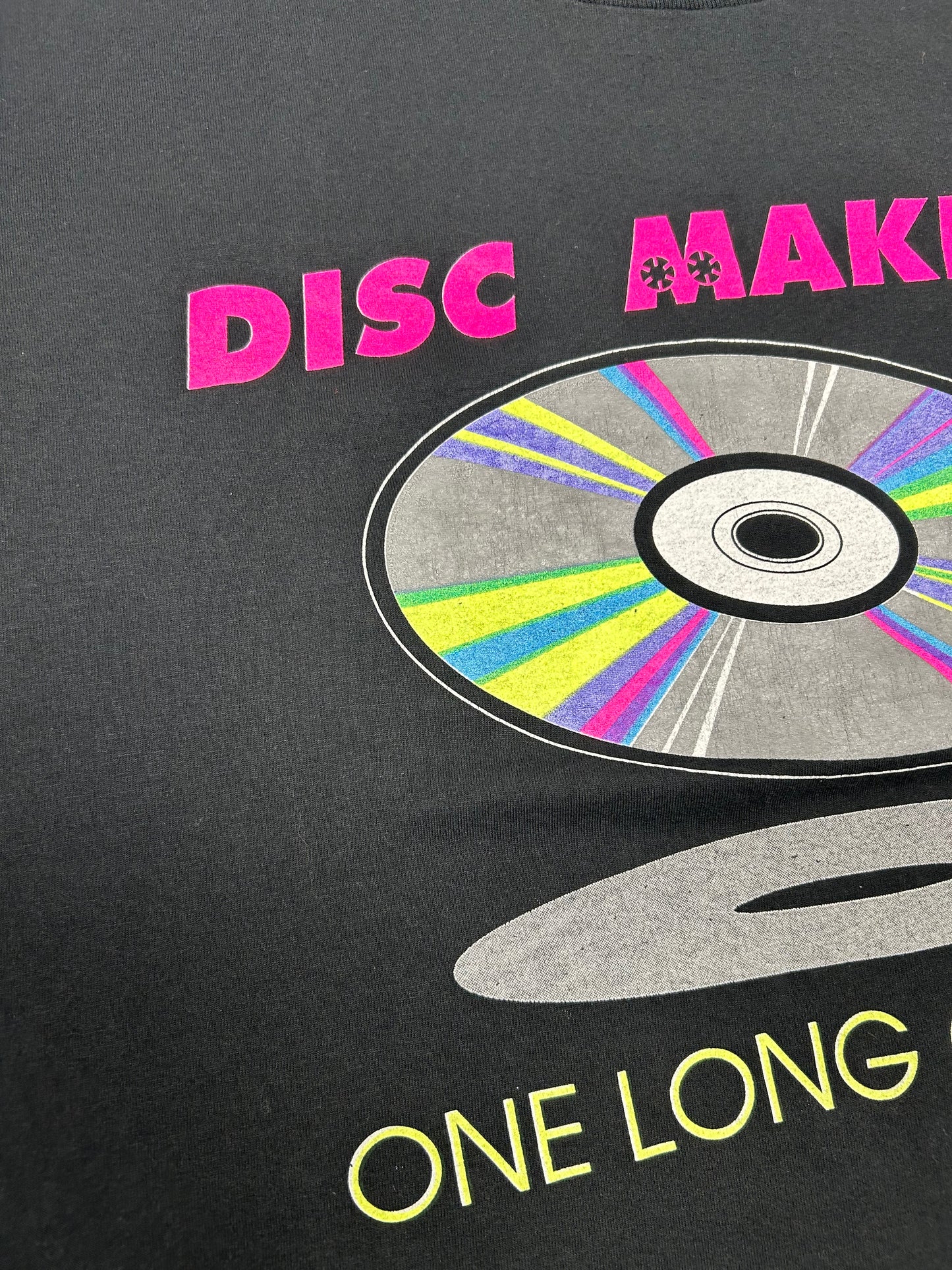 Vintage Disc Makers One Long Groove T-Shirt Black Single Stitch CD Music Tee XL 23.25x28.75 Inches