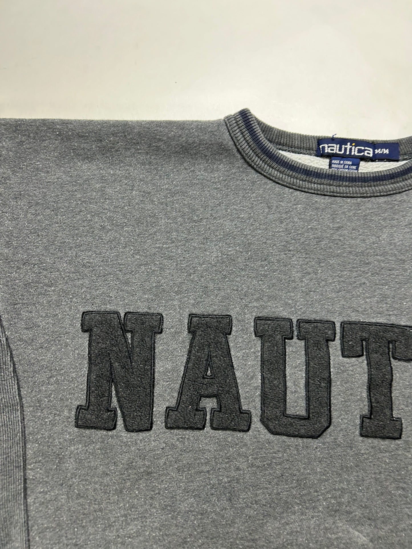 Vintage Nautica Spell Out Crewneck Sweatshirt With Pockets Gray Medium 25x25.25 Inches