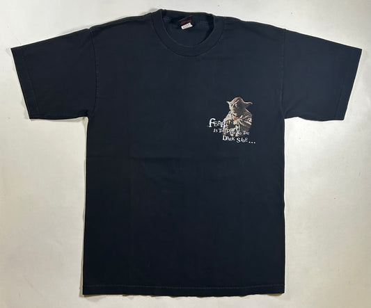 Vintage Star Wars Yoda Wise Words Fear Is The Path To The Dark Side Promo Tee Large 21x29.75 Inches Black