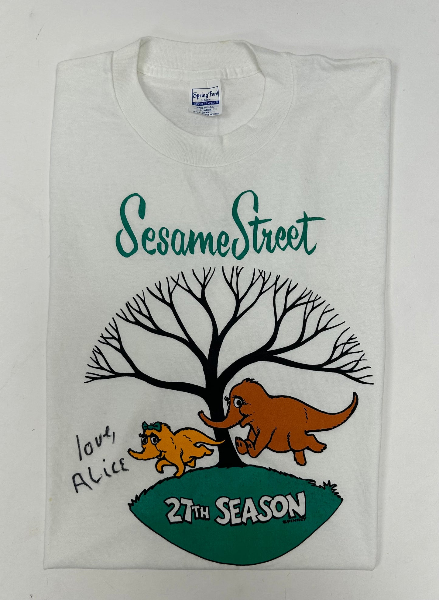 Vintage Sesame Street 27th Season TV Show Promo Tee 1995 Autographed As Is XL 23.5x29.25 Inches
